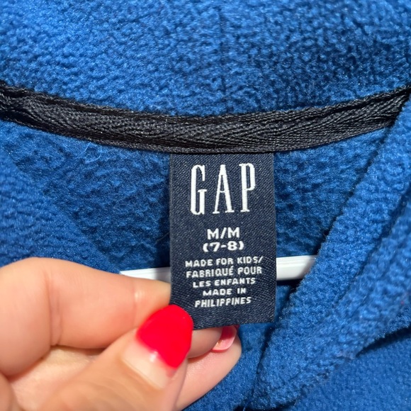 GAP Boy’s Striped Fleece Hooded Hoodie Sweatshirt - blue & black, size M (7-8) - Picture 4 of 5